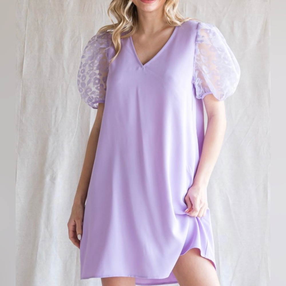 Lavender dress with puff sleeve